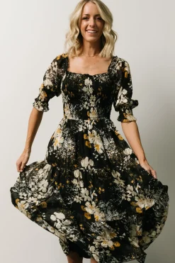 Discount Baltic Born Fabian Jacquard Midi Dress | Black Floral