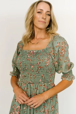 Clearance Baltic Born Fabian Jacquard Midi Dress | Eucalyptus + Pink