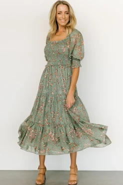 Clearance Baltic Born Fabian Jacquard Midi Dress | Eucalyptus + Pink