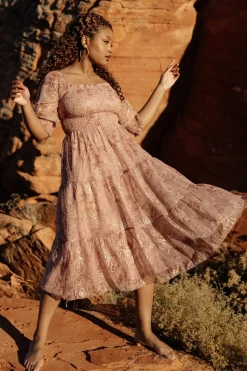 Clearance Baltic Born Fabian Jacquard Midi Dress | Mauve + Gold