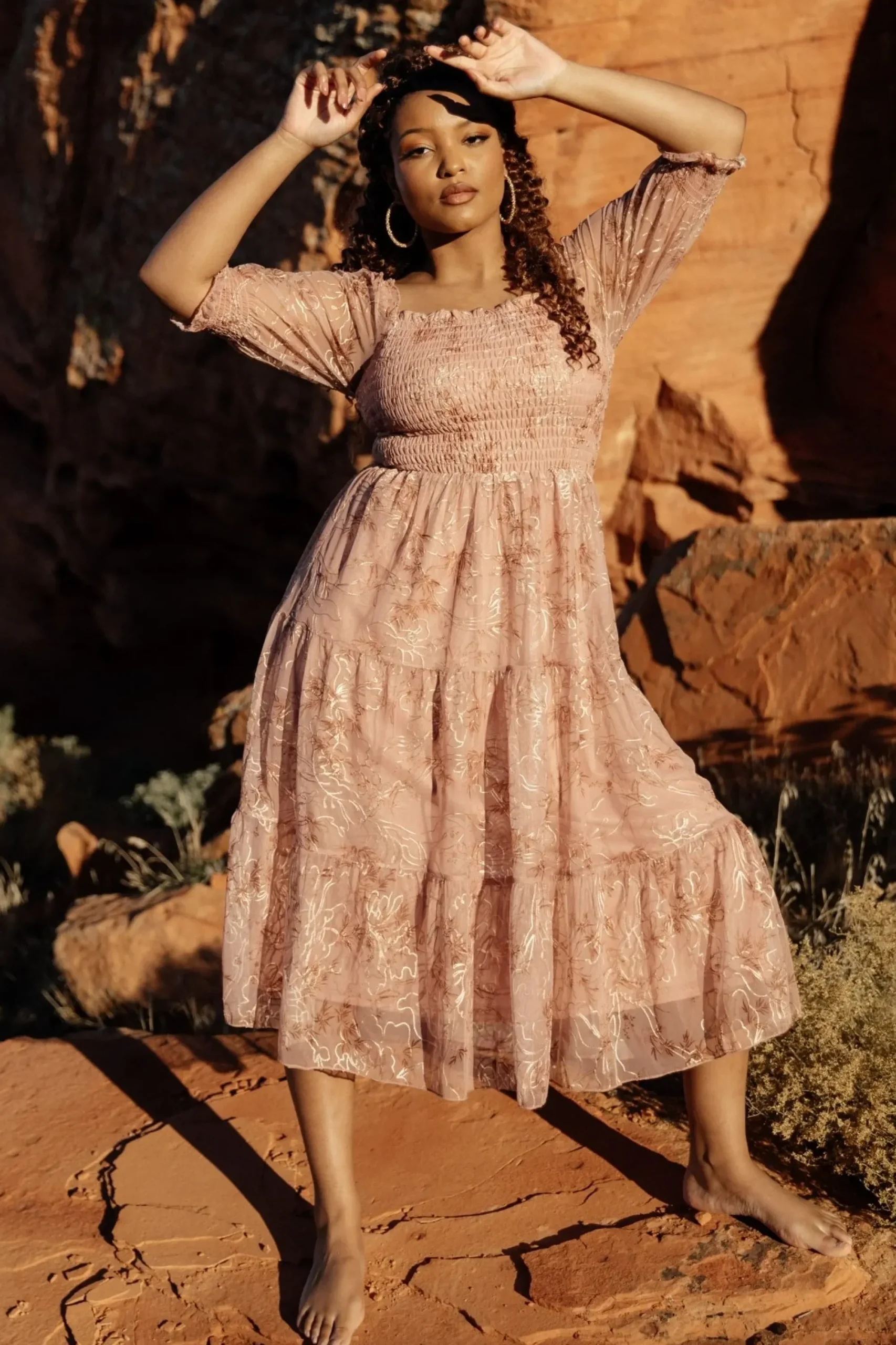 Clearance Baltic Born Fabian Jacquard Midi Dress | Mauve + Gold