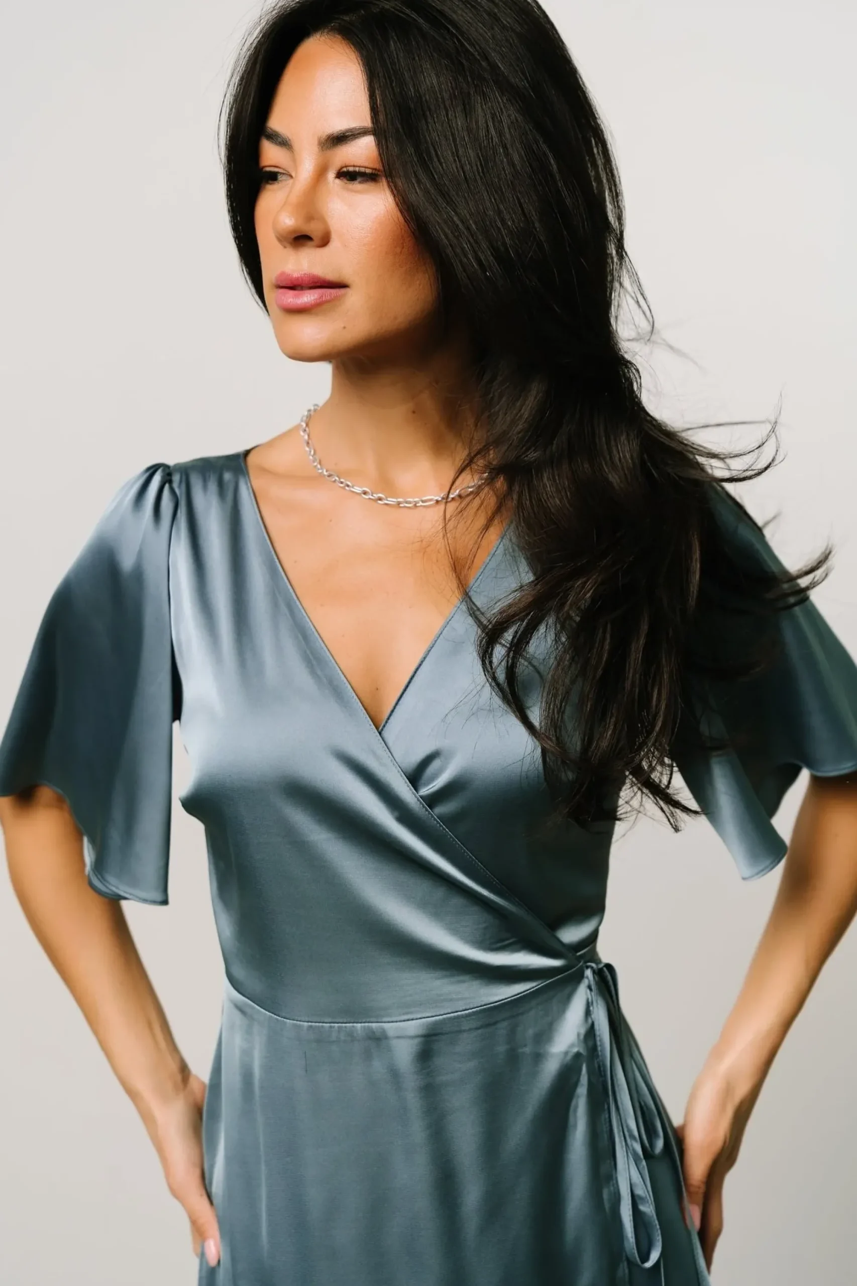 Hot Baltic Born Fabric Swatch - Vara Satin | Dusty Blue