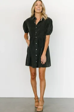 Fashion Baltic Born Fontana Puff Sleeve Short Dress | Washed Black