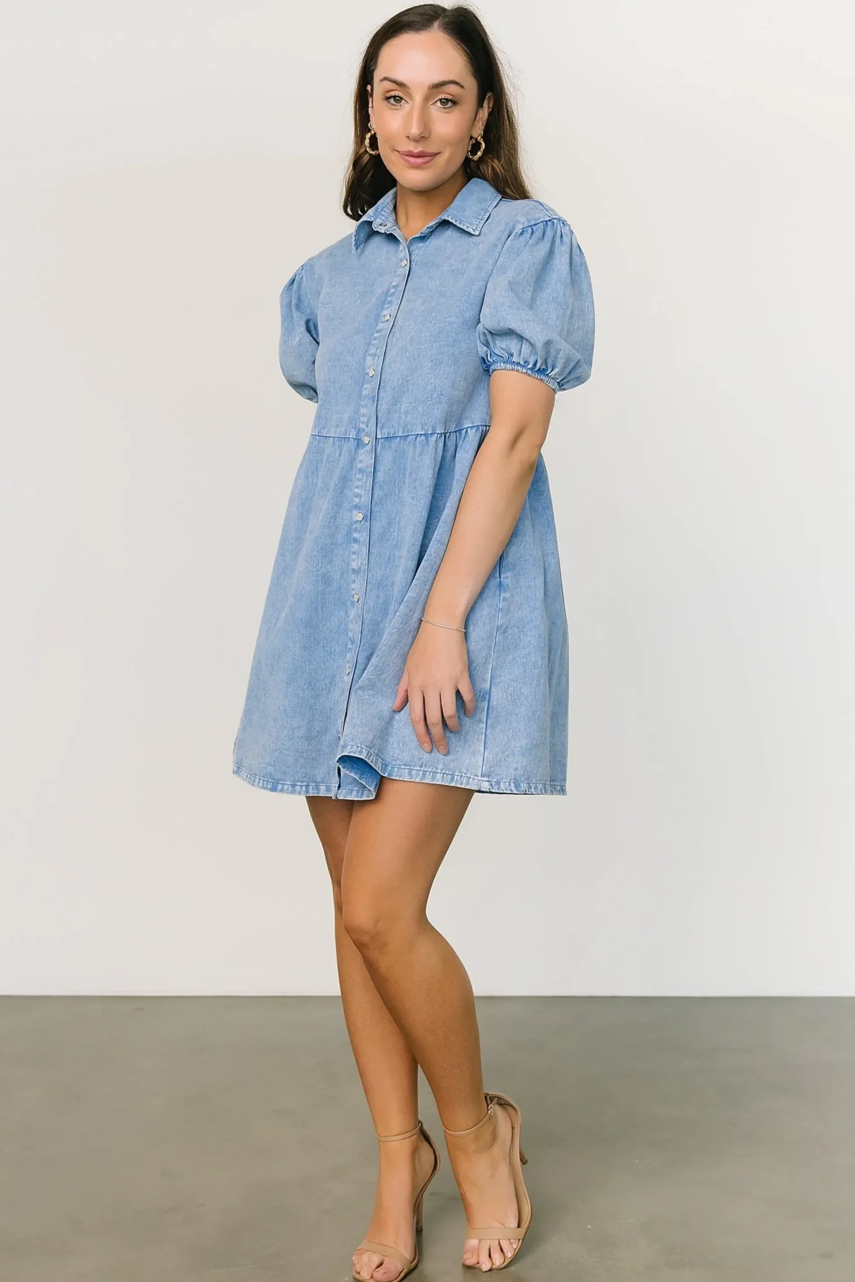 Online Baltic Born Fontana Puff Sleeve Short Dress | Denim Blue