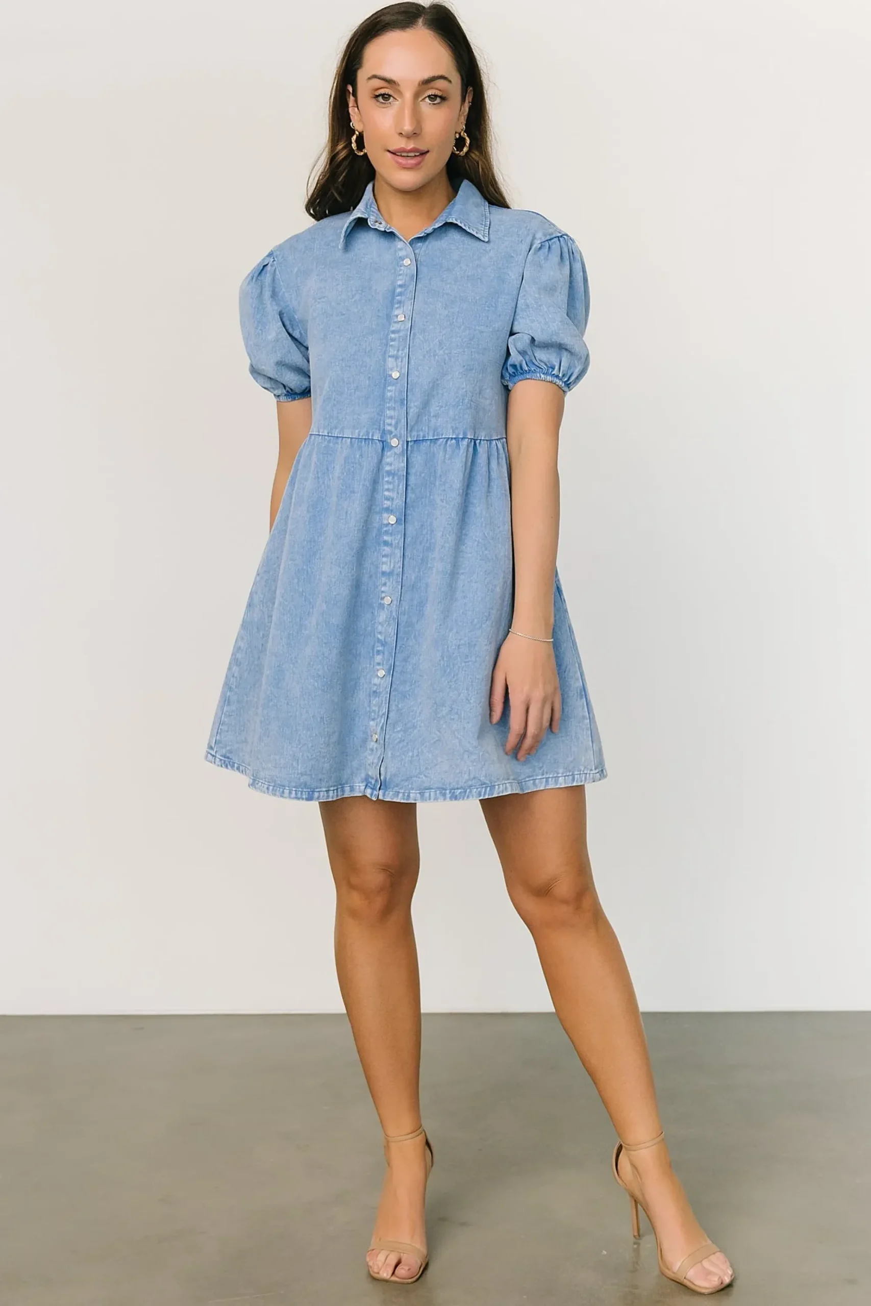 Online Baltic Born Fontana Puff Sleeve Short Dress | Denim Blue