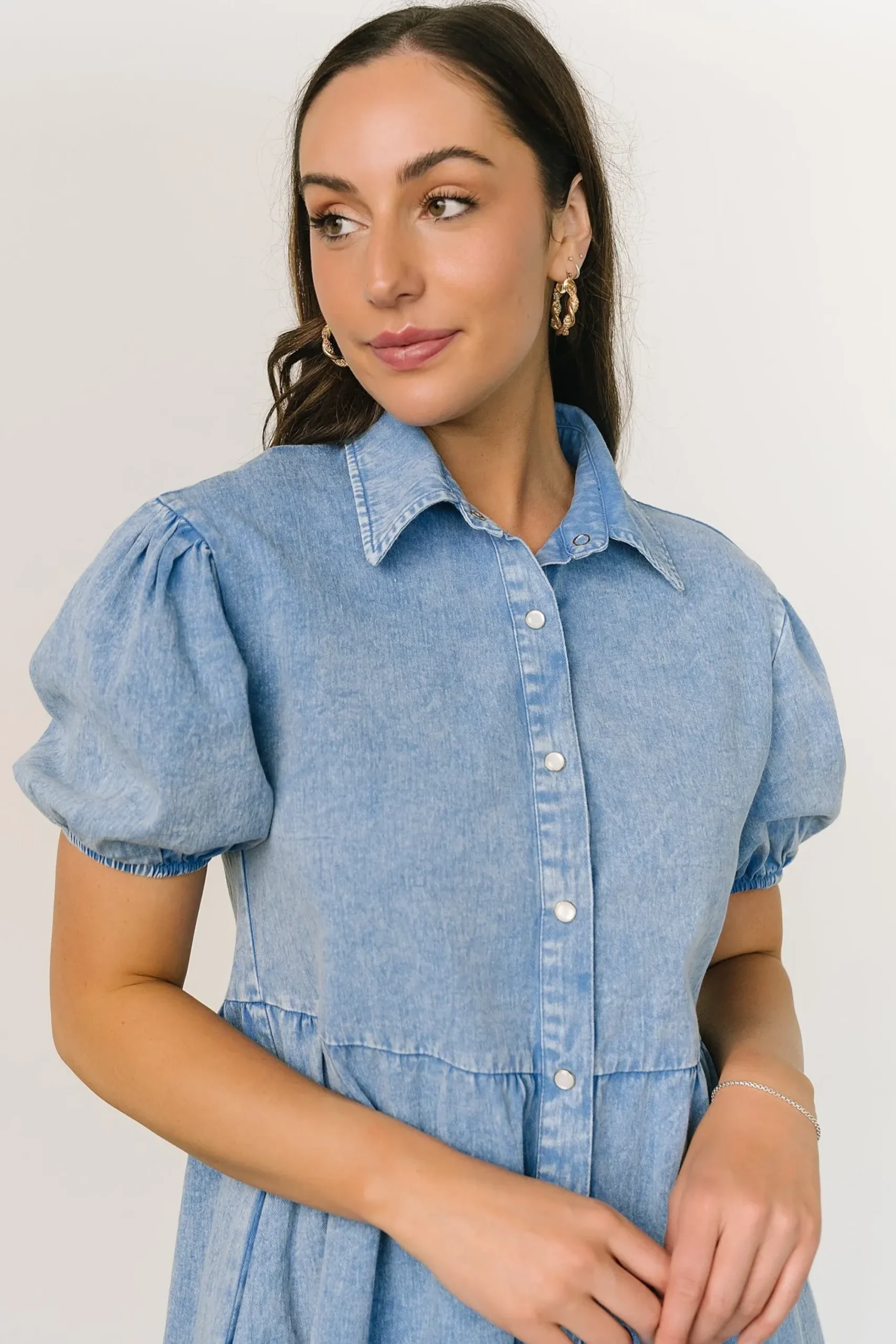 Online Baltic Born Fontana Puff Sleeve Short Dress | Denim Blue