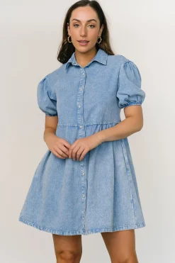 Online Baltic Born Fontana Puff Sleeve Short Dress | Denim Blue