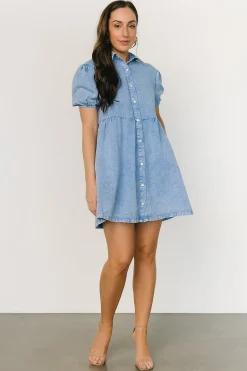 Online Baltic Born Fontana Puff Sleeve Short Dress | Denim Blue