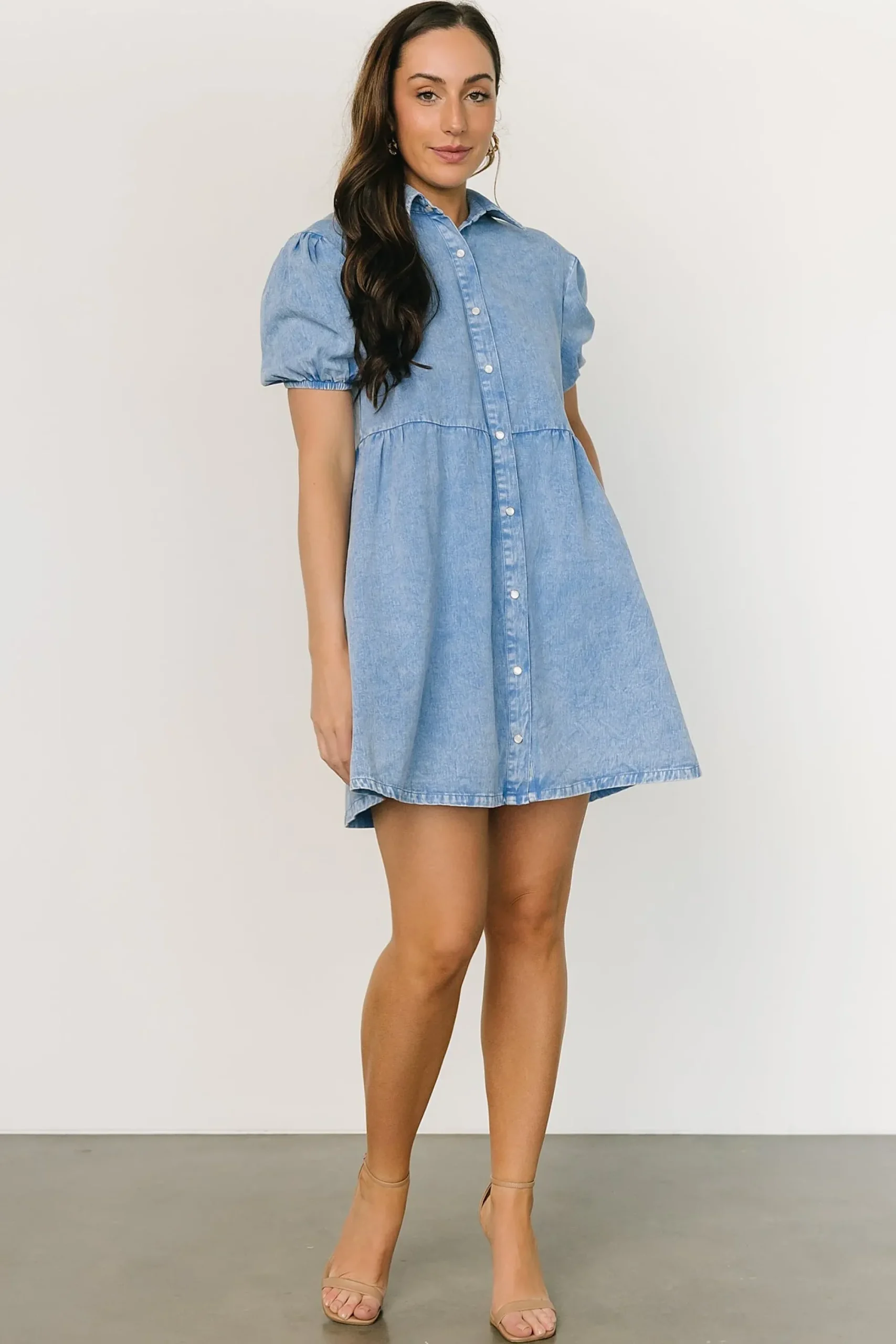 Online Baltic Born Fontana Puff Sleeve Short Dress | Denim Blue