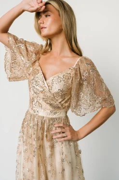New Baltic Born Genevieve Glitter Maxi Dress | Gold + Nude