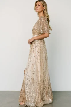 New Baltic Born Genevieve Glitter Maxi Dress | Gold + Nude