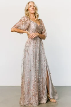 Online Baltic Born Genevieve Glitter Maxi Dress | Gray + Rose Gold