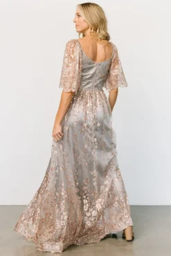 Online Baltic Born Genevieve Glitter Maxi Dress | Gray + Rose Gold