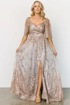 Online Baltic Born Genevieve Glitter Maxi Dress | Gray + Rose Gold