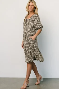 Sale Baltic Born Georgia Puff Sleeve Dress | Black + Tan