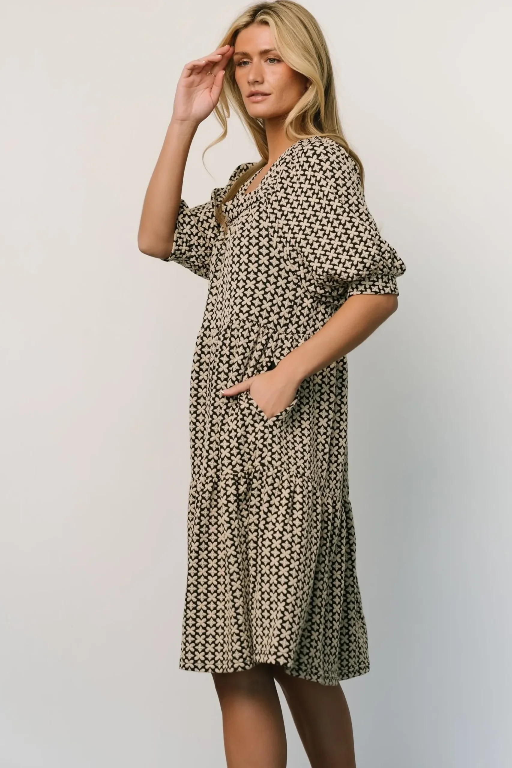 Sale Baltic Born Georgia Puff Sleeve Dress | Black + Tan