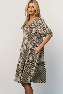 Sale Baltic Born Georgia Puff Sleeve Dress | Black + Tan
