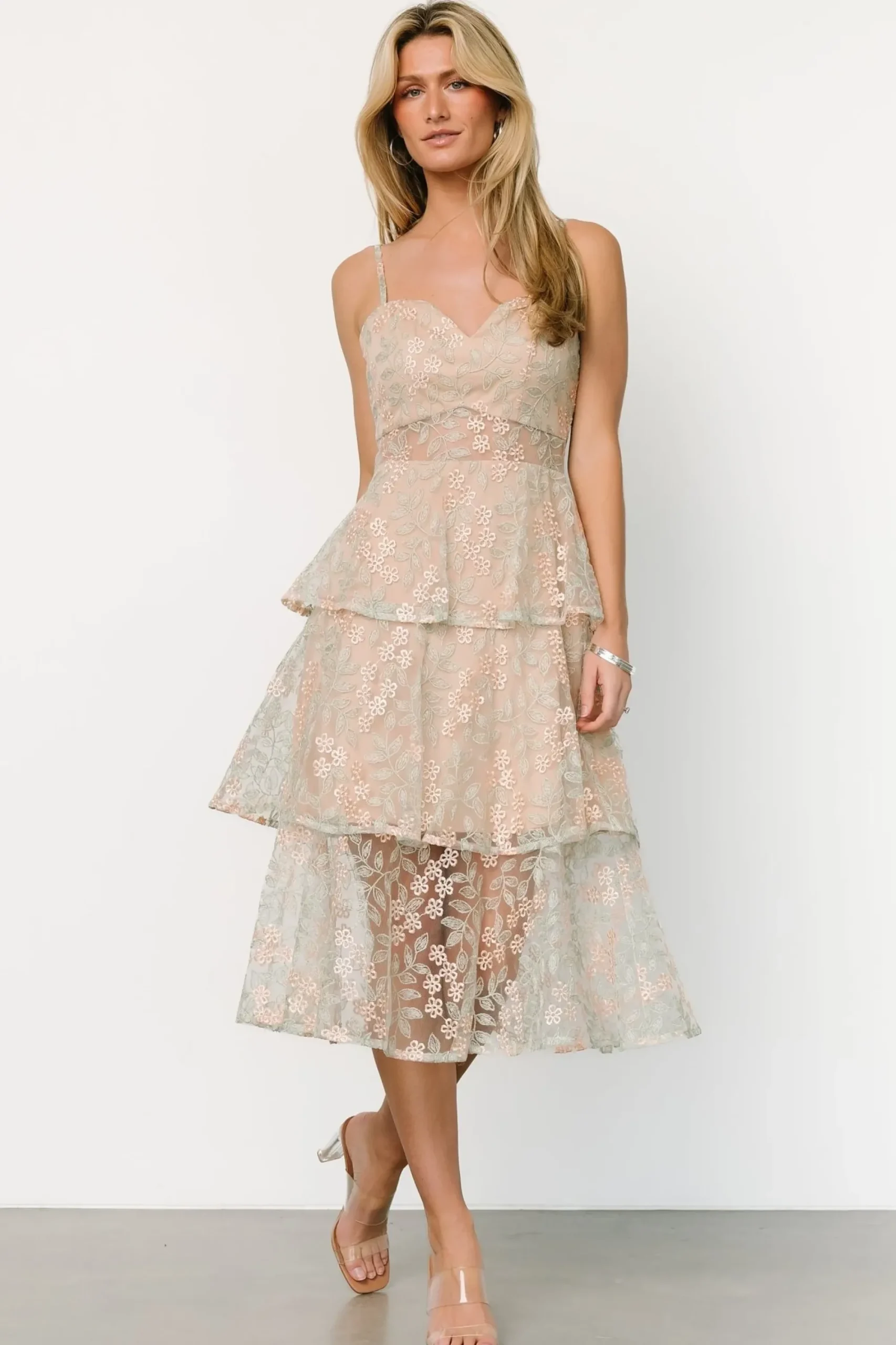 Hot Baltic Born Georgiana Embroidered Midi Dress | Sage