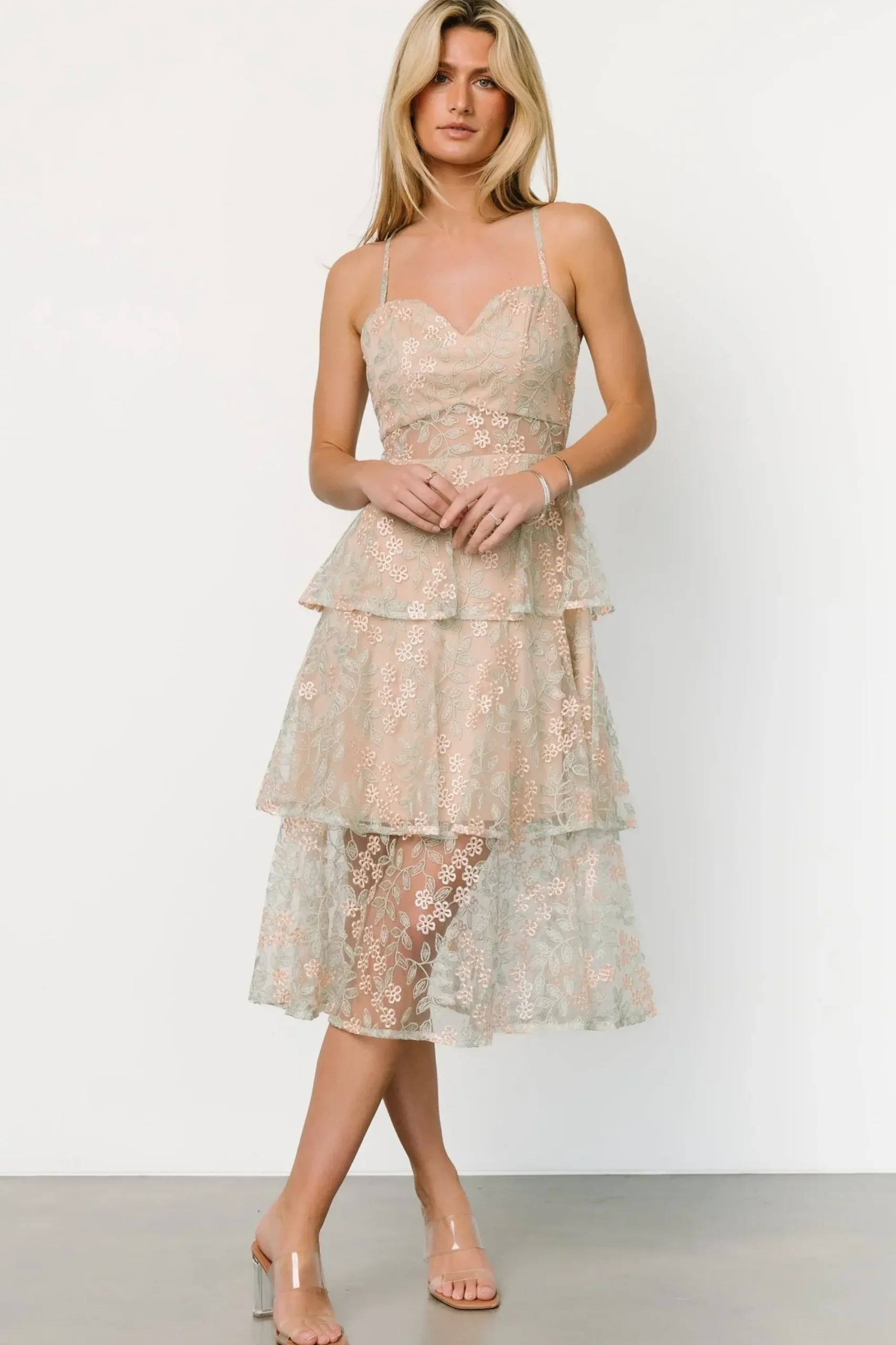 Hot Baltic Born Georgiana Embroidered Midi Dress | Sage