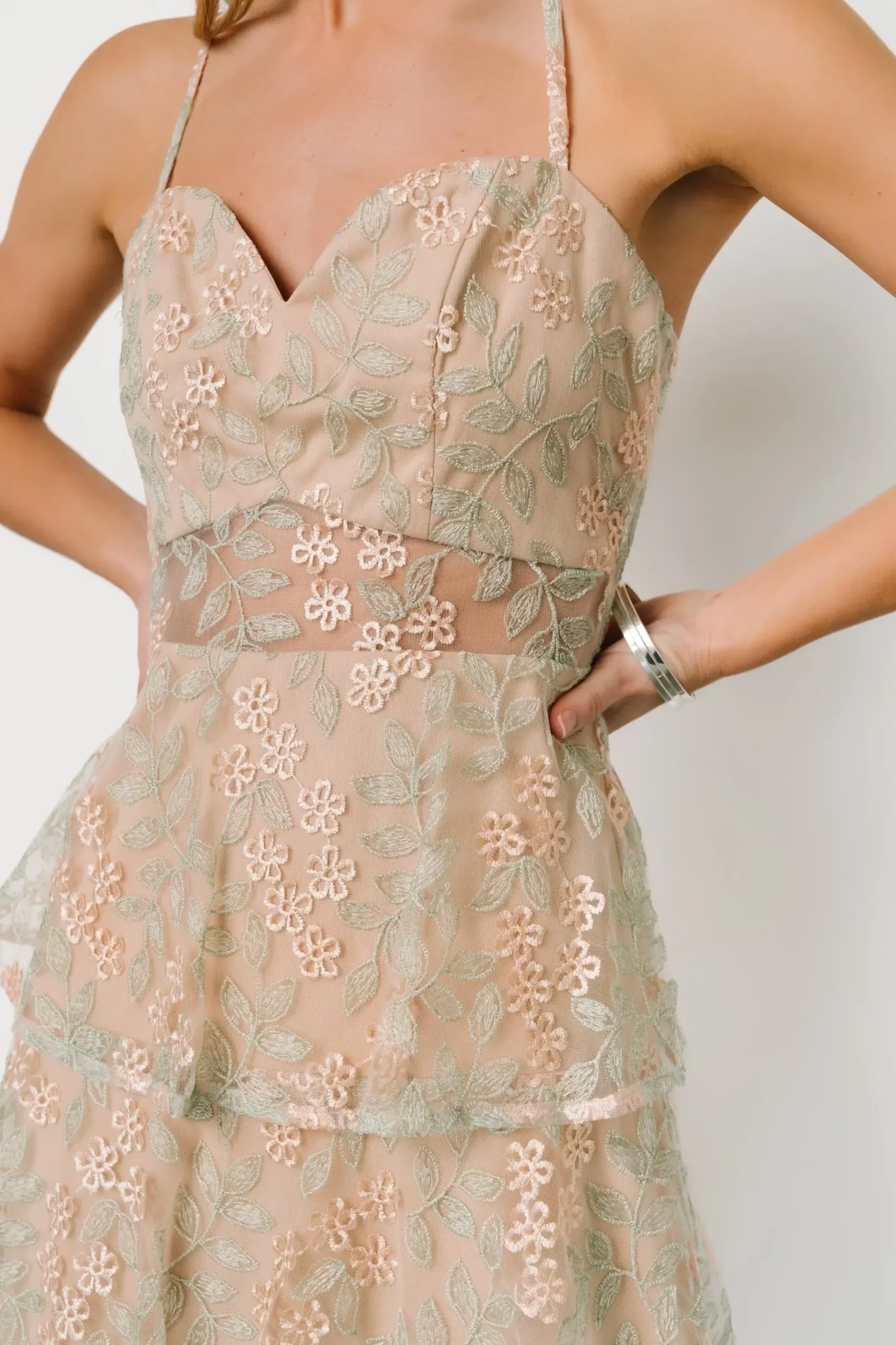 Hot Baltic Born Georgiana Embroidered Midi Dress | Sage