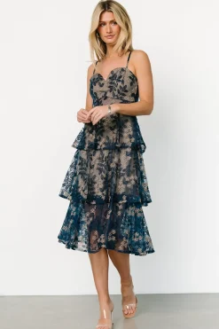 Best Baltic Born Georgiana Embroidered Midi Dress | Navy