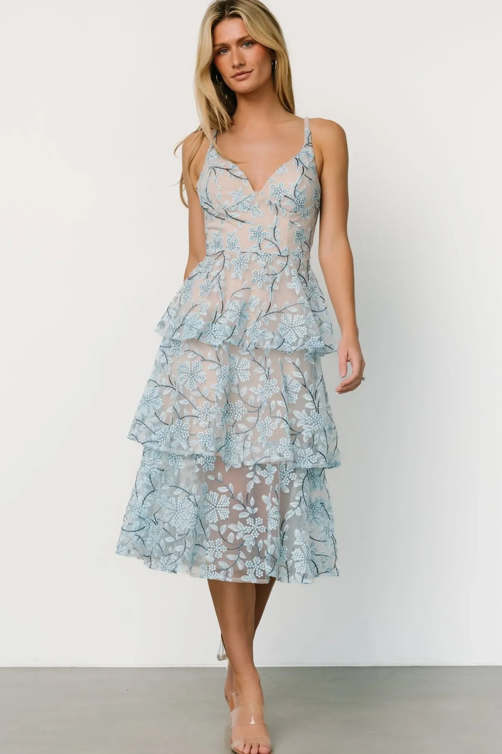 Discount Baltic Born Giavanna Tiered Midi Dress | Dusty Blue