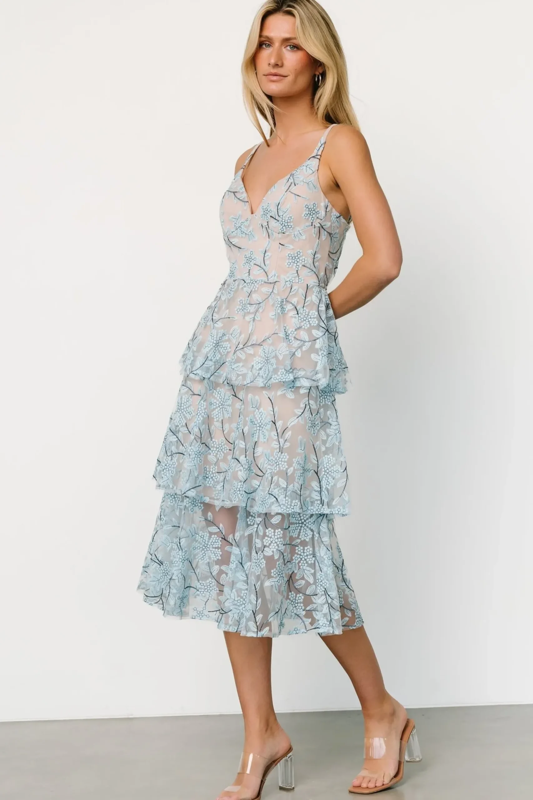 Discount Baltic Born Giavanna Tiered Midi Dress | Dusty Blue