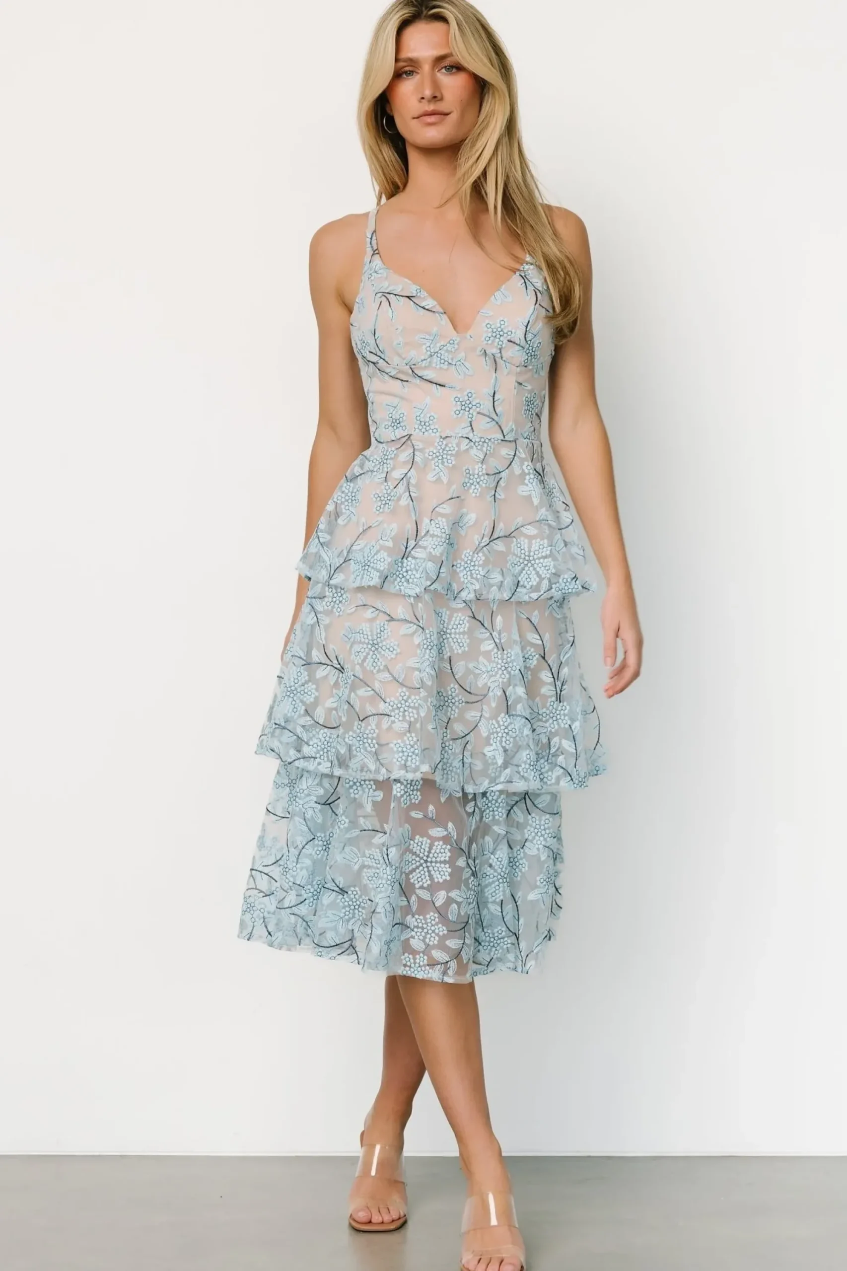 Discount Baltic Born Giavanna Tiered Midi Dress | Dusty Blue