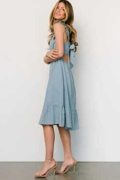 Outlet Baltic Born Gretta Ruffle Tie Back Midi Dress | Dusty Blue