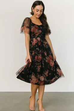 Discount Baltic Born Gwyneth Tulle Midi Dress | Black Multi