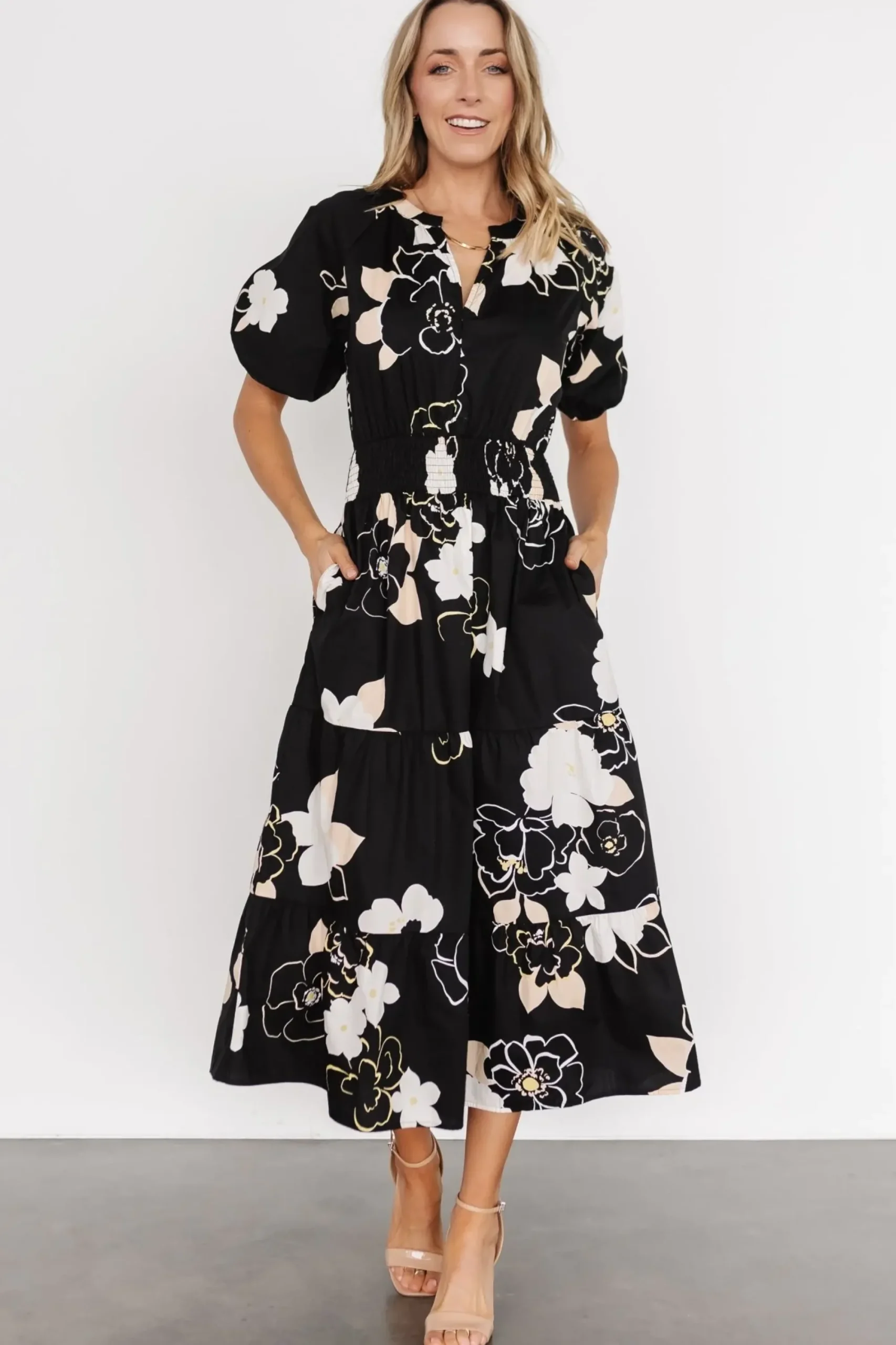 Hot Baltic Born Hacienda Tiered Midi Dress | Black Multi