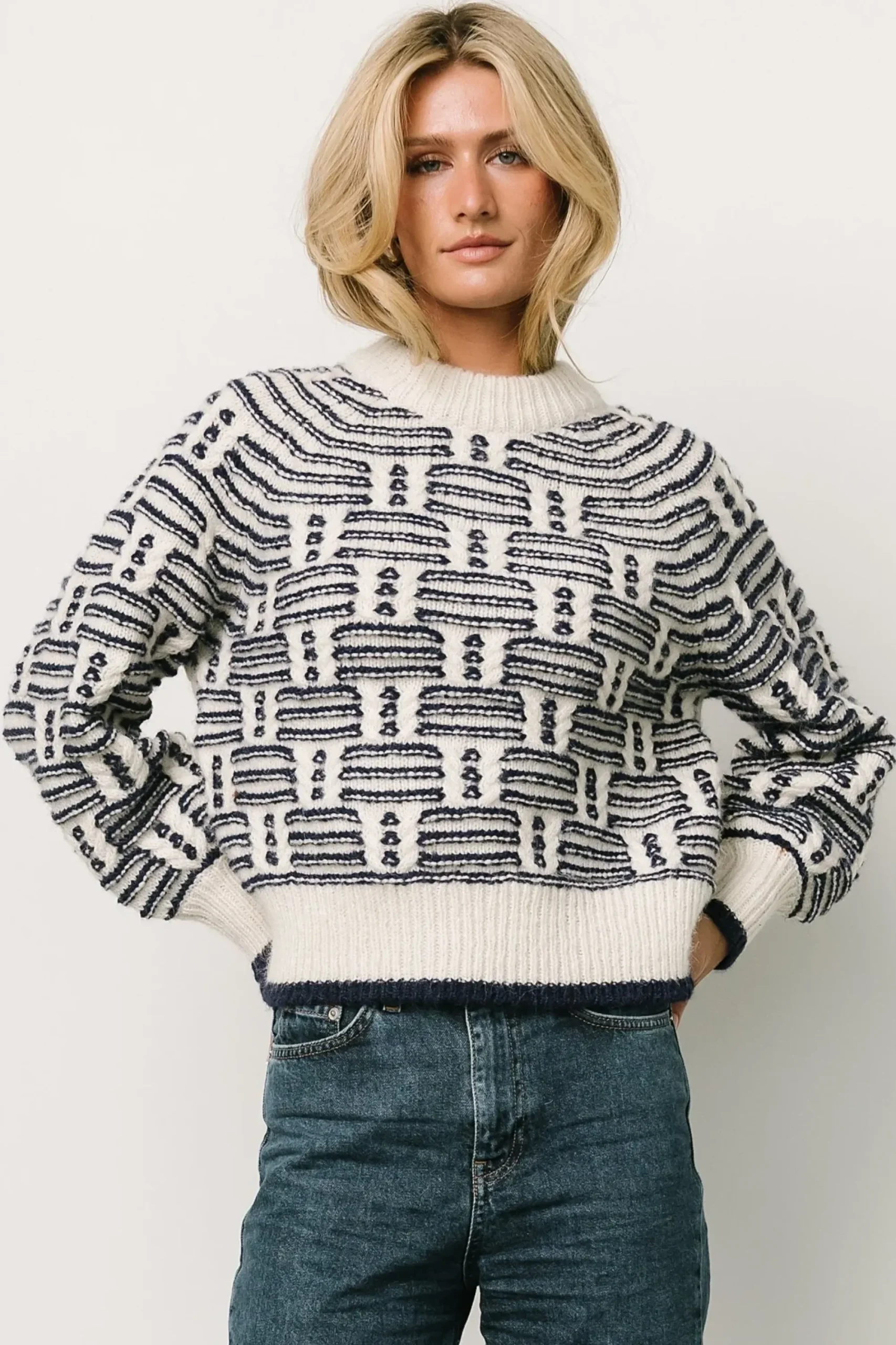 New Baltic Born Hawthorne Knit Sweater | Navy + Ivory