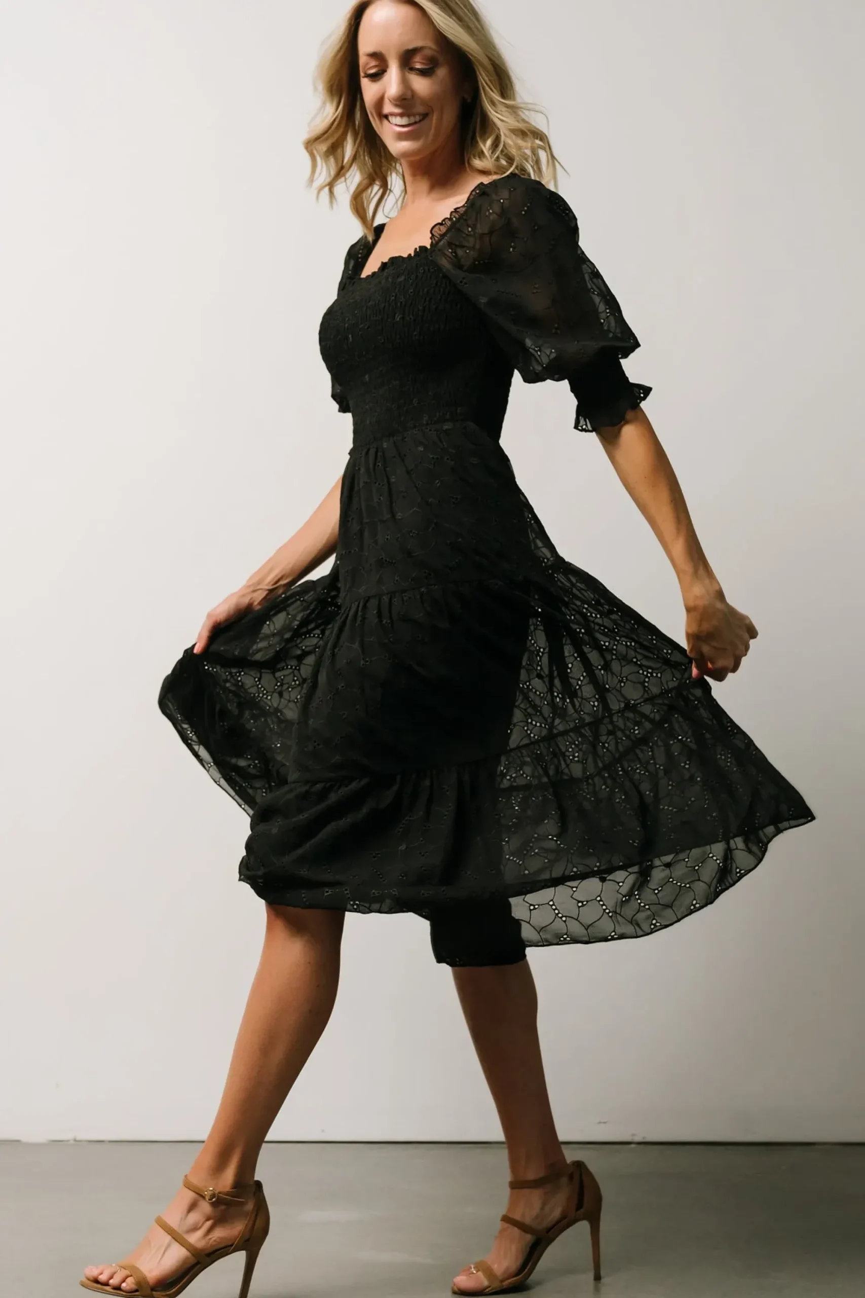 Hot Baltic Born Hazel Eyelet Midi Dress | Black