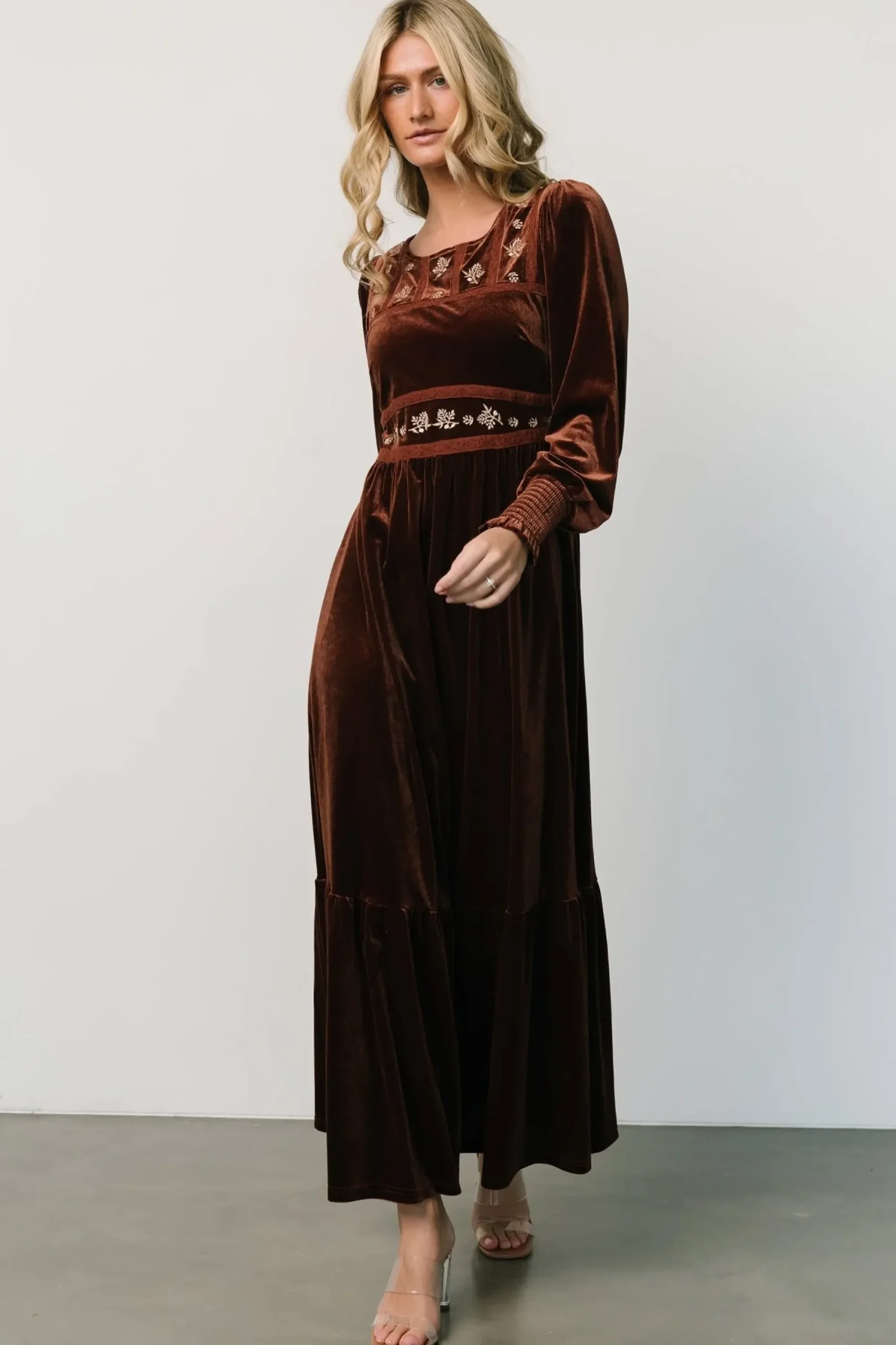 Discount Baltic Born Ingrid Velvet Maxi Dress | Chocolate