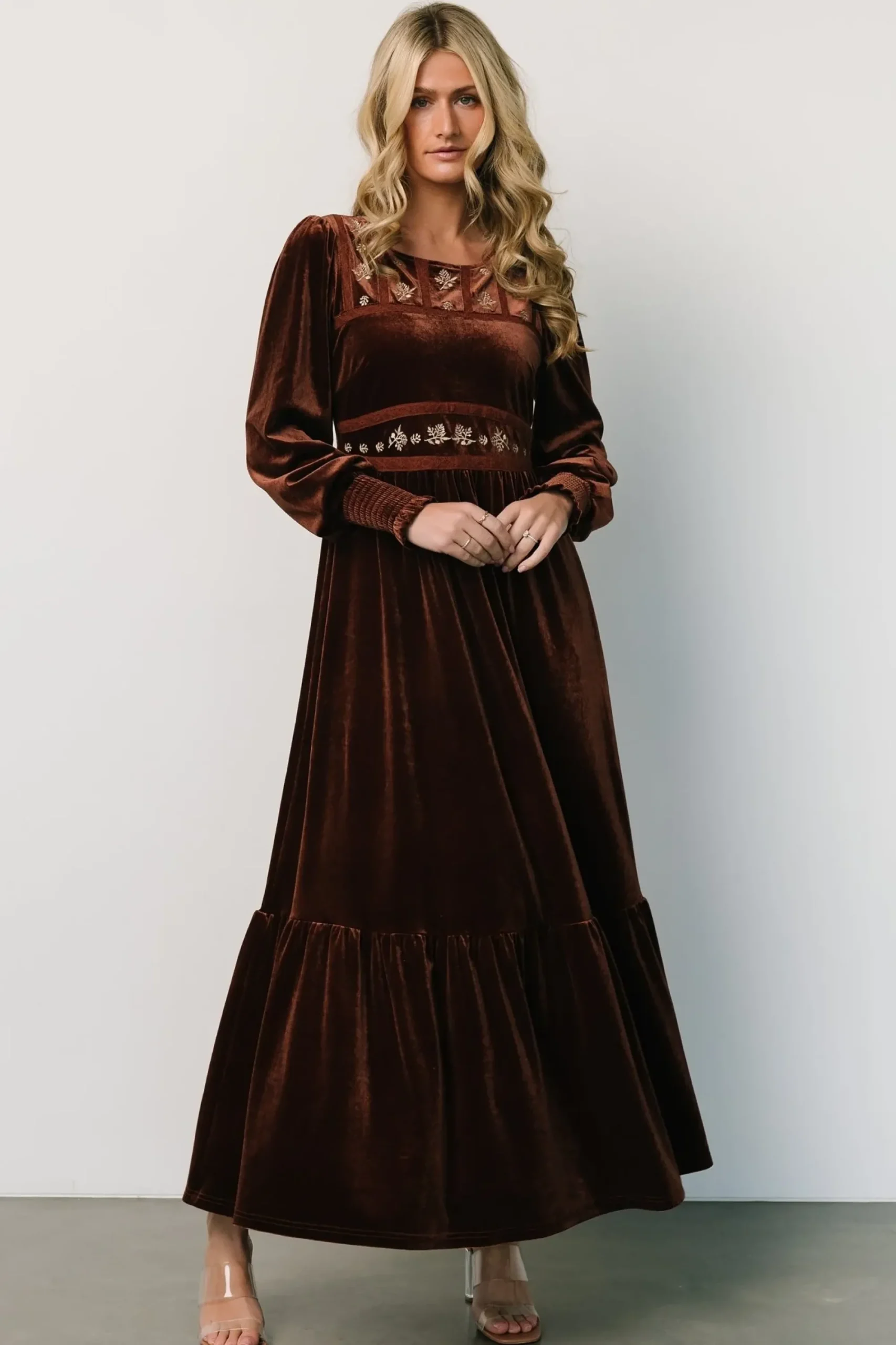 Discount Baltic Born Ingrid Velvet Maxi Dress | Chocolate