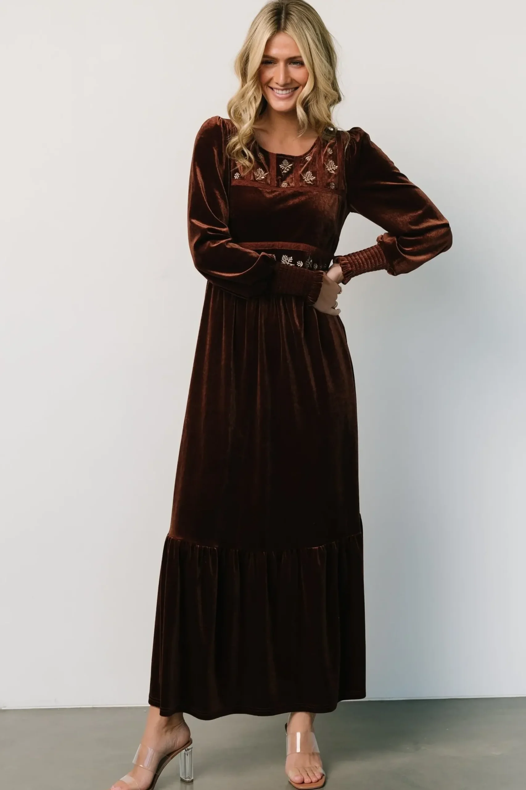 Discount Baltic Born Ingrid Velvet Maxi Dress | Chocolate
