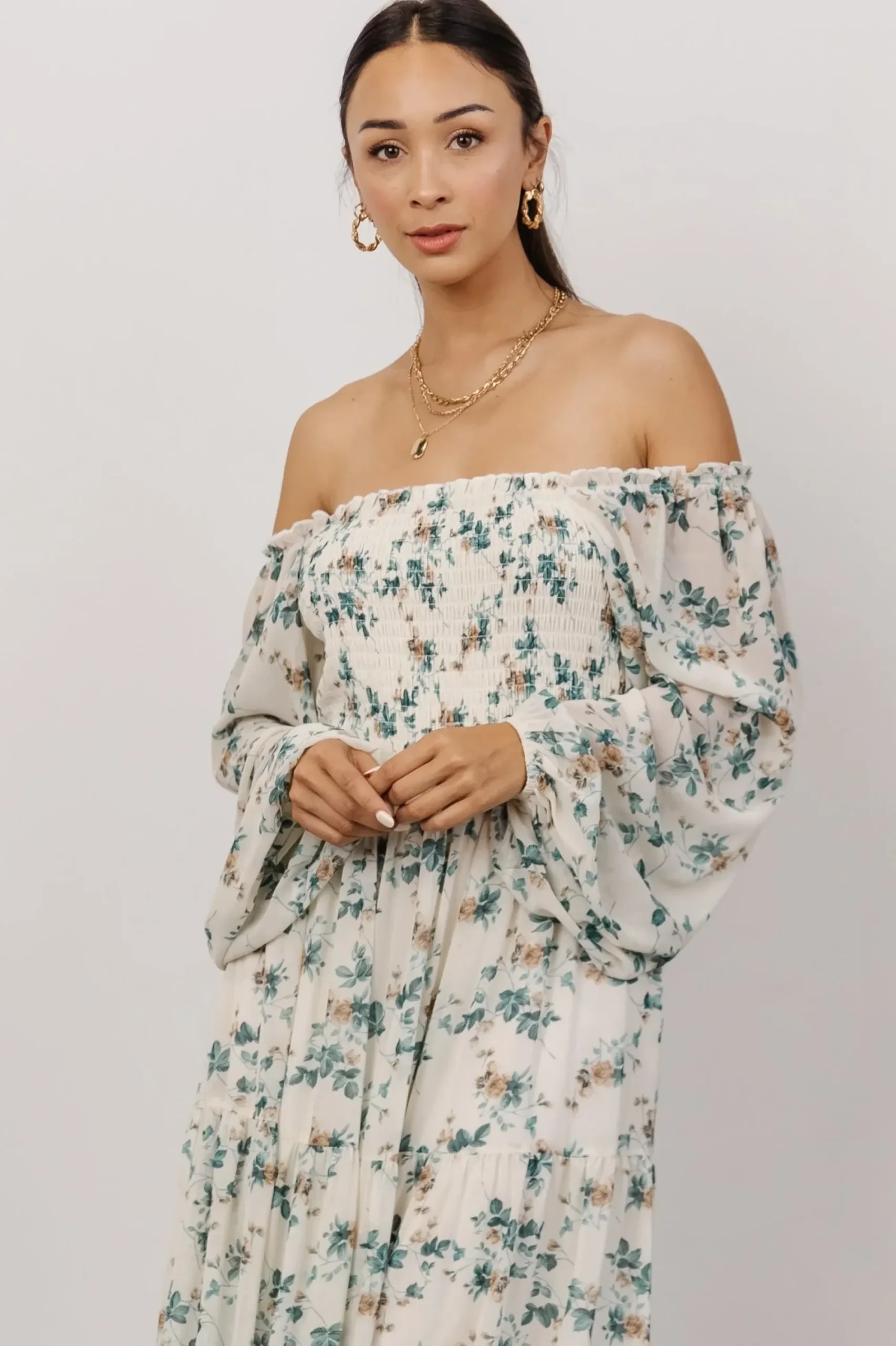 Discount Baltic Born Isabela Smocked Maxi Dress | Ivory + Topaz Floral