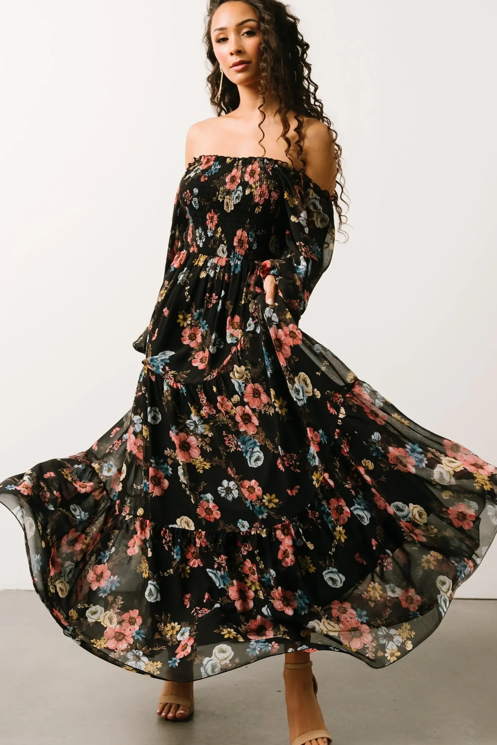 Clearance Baltic Born Isabela Smocked Maxi Dress | Black Multi Floral