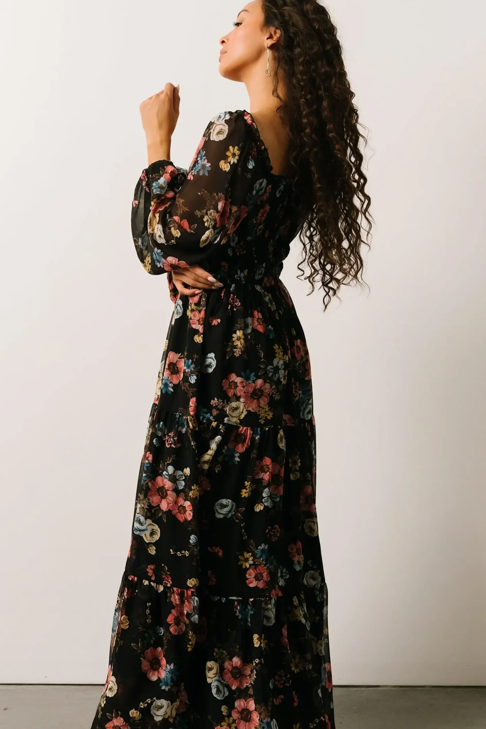 Clearance Baltic Born Isabela Smocked Maxi Dress | Black Multi Floral