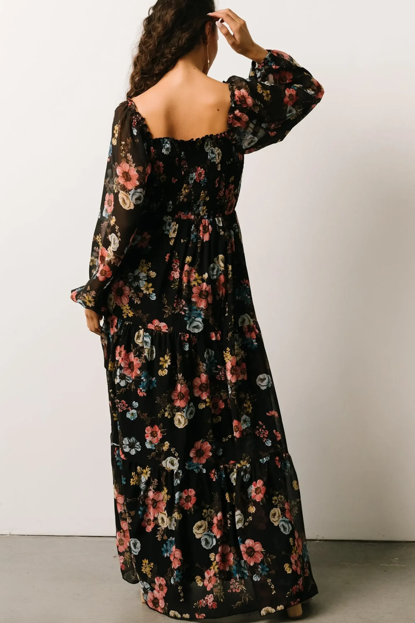 Clearance Baltic Born Isabela Smocked Maxi Dress | Black Multi Floral