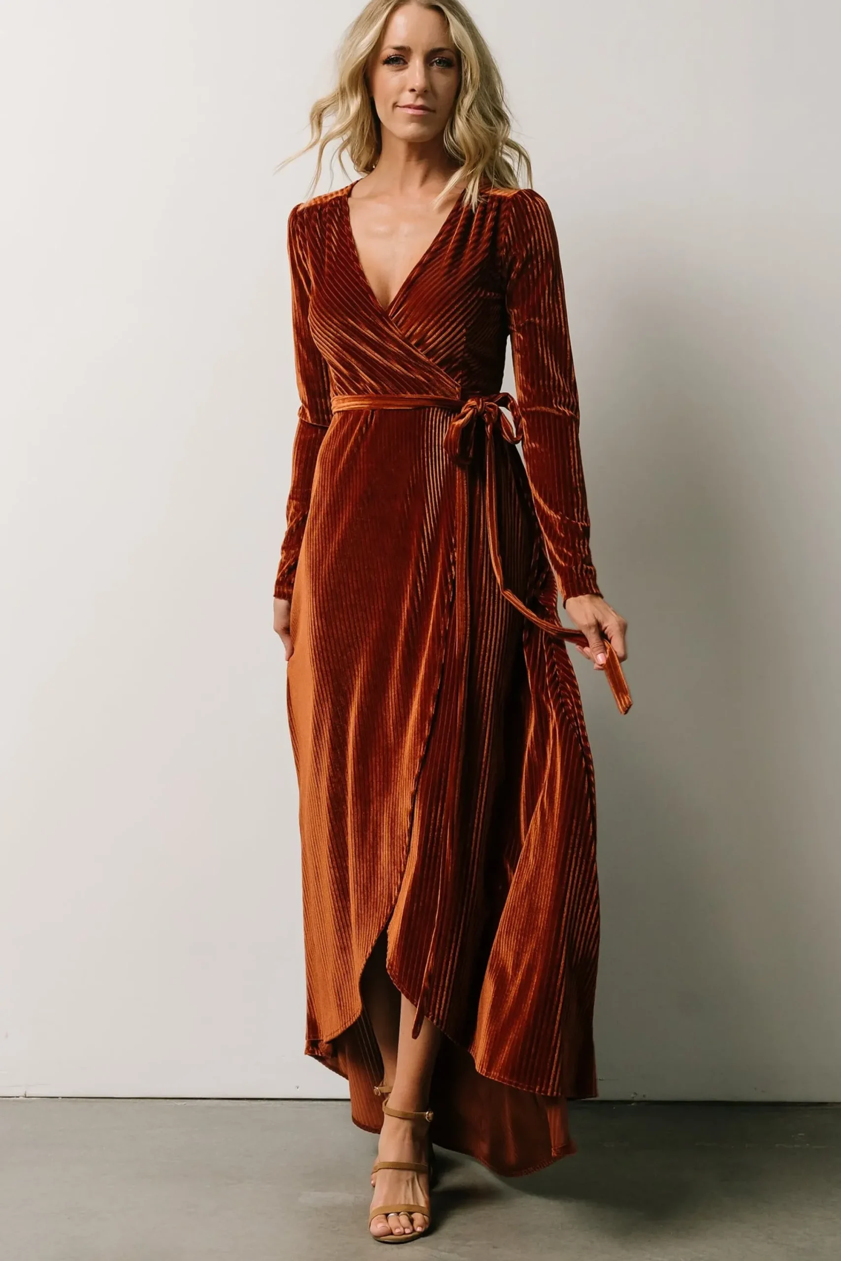 Discount Baltic Born Jada Ribbed Velvet Wrap Dress | Copper