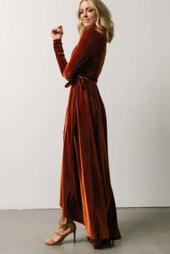 Discount Baltic Born Jada Ribbed Velvet Wrap Dress | Copper