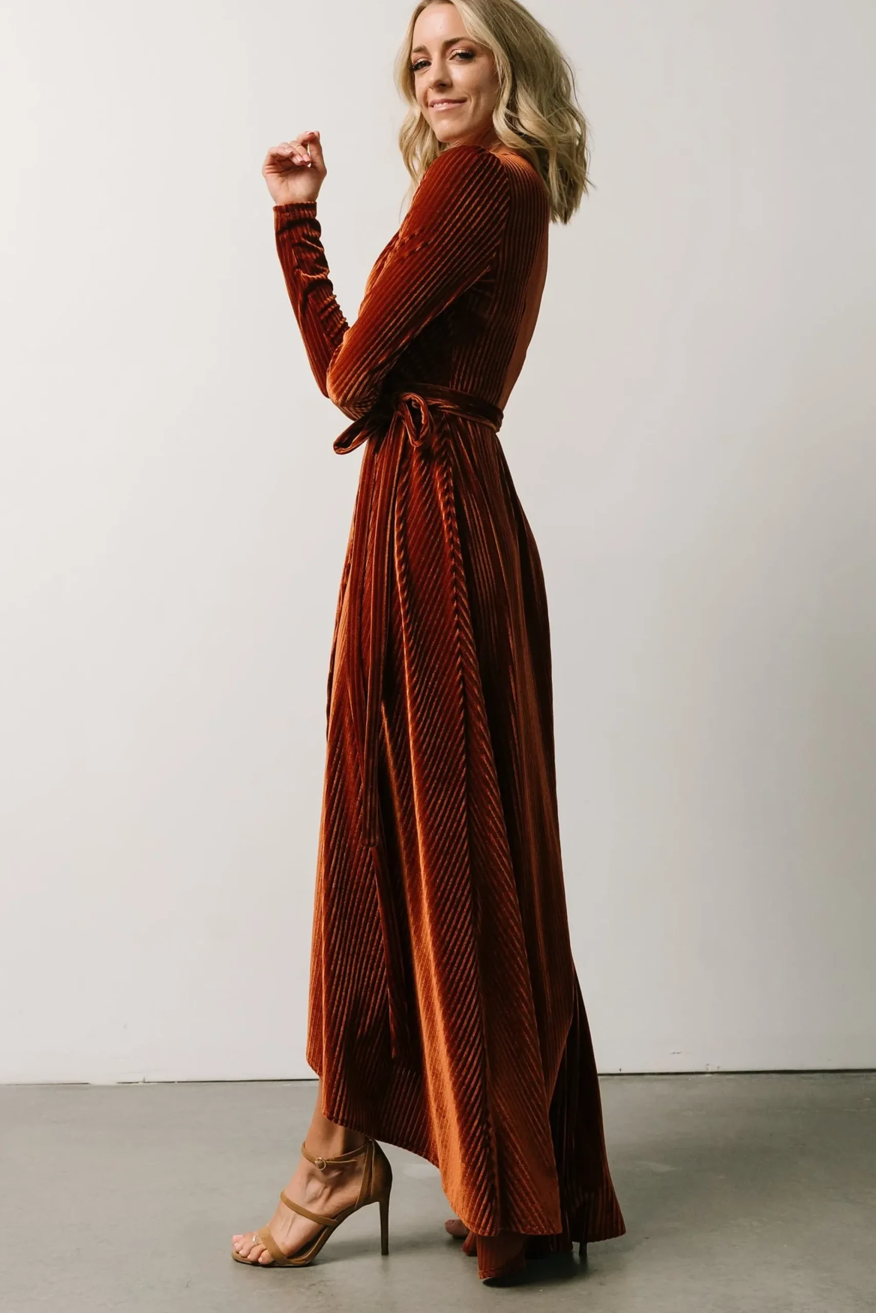 Discount Baltic Born Jada Ribbed Velvet Wrap Dress | Copper