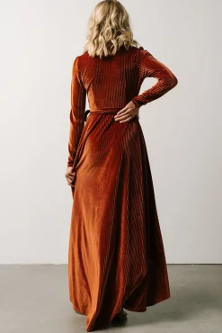 Discount Baltic Born Jada Ribbed Velvet Wrap Dress | Copper