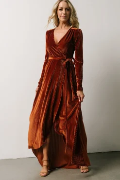Discount Baltic Born Jada Ribbed Velvet Wrap Dress | Copper