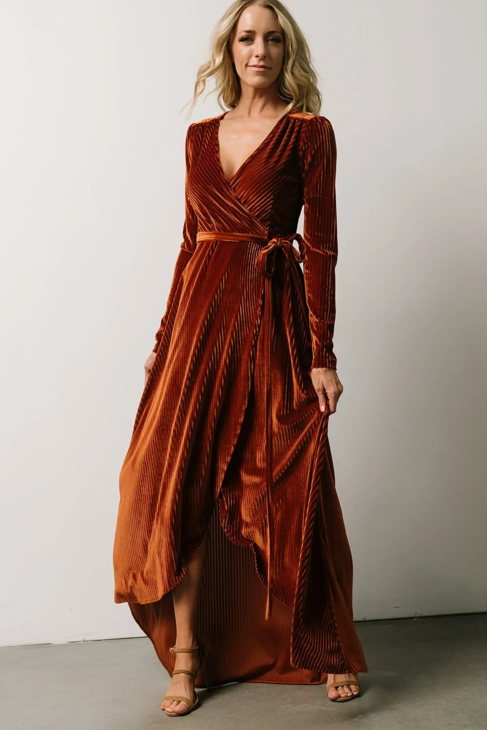Discount Baltic Born Jada Ribbed Velvet Wrap Dress | Copper