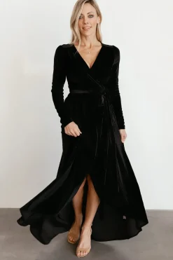 Hot Baltic Born Jada Ribbed Velvet Wrap Dress | Black