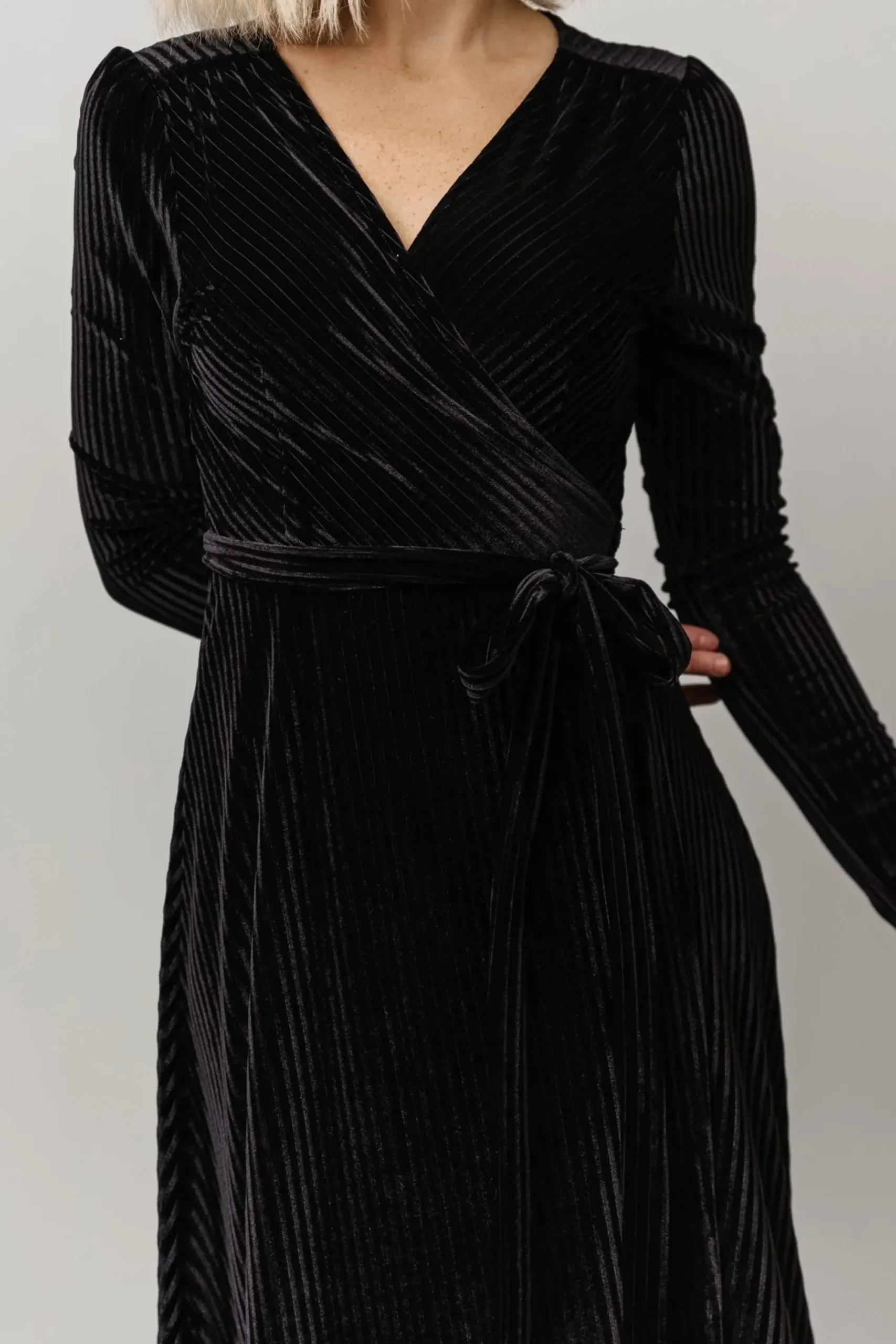 Hot Baltic Born Jada Ribbed Velvet Wrap Dress | Black
