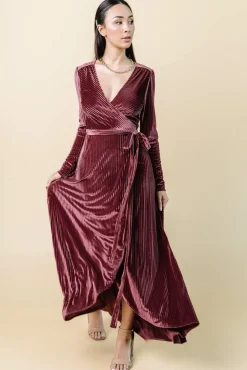 Online Baltic Born Jada Ribbed Velvet Wrap Dress | Dark Rose