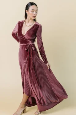 Online Baltic Born Jada Ribbed Velvet Wrap Dress | Dark Rose